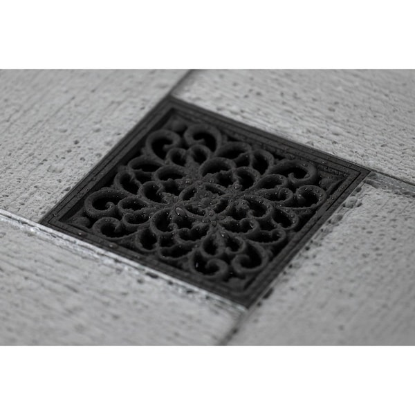 Watercourse Scroll 4 Square Grid Shower Drain, Bronze